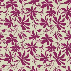 Seamless floral raster dainty beige delicate ink vintage handmade pattern for fabric design, decor, ceramics, greeting cards, flowers, texture print on a beige background