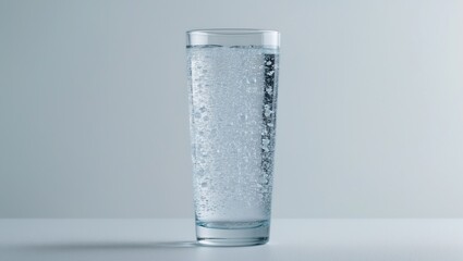 Refreshing mineral water in a glass with bubbles isolated on white background