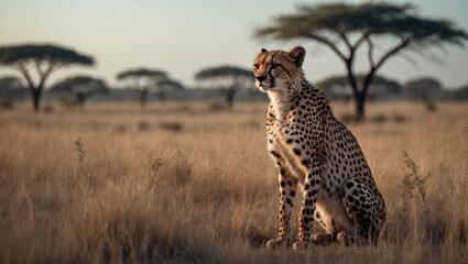 Fototapeta premium Kenyan Amboseli Park: Cheetahs, Elephants, and Grassland Views of Kilimanjaro