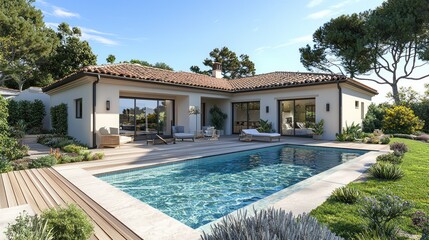 Modern villa with pool and patio