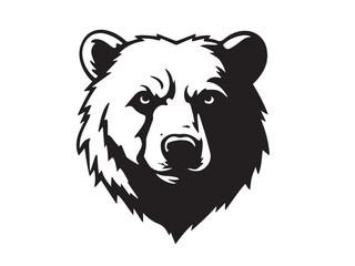 Bear head black silhouette on white background. Bear Face Icon. Minimal Bear Head Symbol. Vector illustration. 