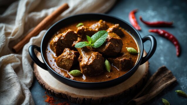Spicy beef or mutton curry in a bowl, perfect as a non-vegetarian side dish with roasted meat