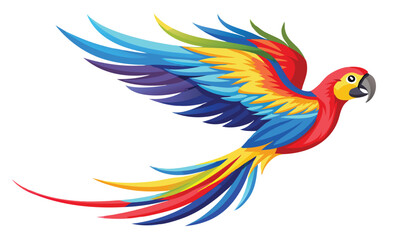 Bright Macaw Soaring with Colorful Plumage Spread
