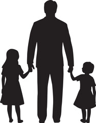 Silhouette of Father and Two Daughters – Pure and Simple Family Bond in Black, silhouette of father and daughter