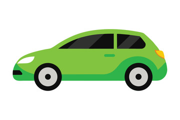 Eco-Friendly Green Hatchback Vector – Bright Car Illustration with Black-Tinted Windows on White background