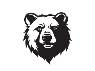 Bear head black silhouette on white background. Bear Face Icon. Minimal Bear Head Symbol. Vector illustration. 