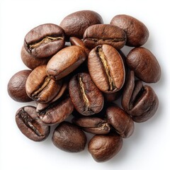 Obraz premium Richly roasted coffee beans, a close-up of premium, aromatic coffee beans showcasing the dark, oily perfection that comes from the roasting process.