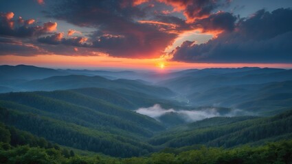 Fototapeta premium Sunset over mountain landscape with stunning views