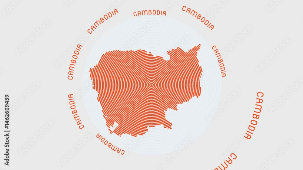 Poster cambodia shape with dynamic circles visual effect. animation of cambodia logo appearing from rotatin