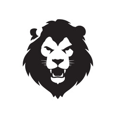 Roaring lion head silhouette isolated on white background. Lion logo design. Vector illustration. 