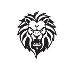 Roaring lion head silhouette isolated on white background. Lion logo design. Vector illustration. 