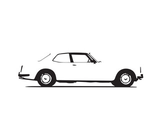 Naklejka premium Vintage classic car silhouette. Vintage car silhouette isolated on white background. Classic car side view. Vector illustration.