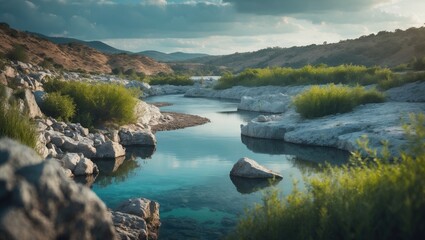 Naklejka premium Beautiful Green and Blue Lake at Blue Lagoon Quarry