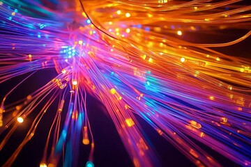 Naklejka premium Colorful Light Burst Abstract Fiber Optic Strands , Abstract, Lights