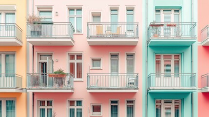 Obraz premium Pastel facade with clean lines, a blend of simplicity and charm in modern architecture