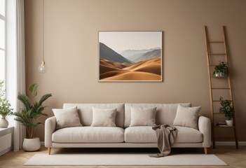 Living room with pictures of sofa and ladder