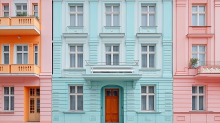Pastel facade with clean lines, a blend of simplicity and charm in modern architecture