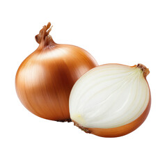 Whole and sliced onion vegetable on transparent background