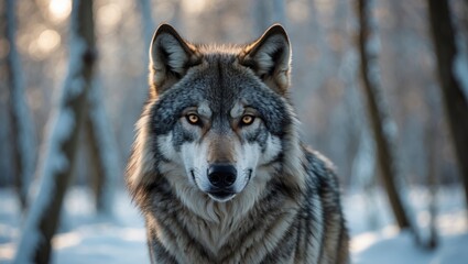 Fototapeta premium Wild wolf portrait in winter forest