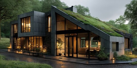 Fototapeta premium Eco-Friendly Modern House with Green Roof