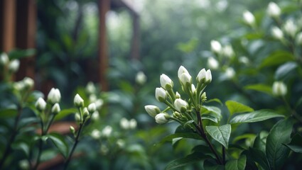 Obraz premium White Jasmine flower buds emerging to bloom