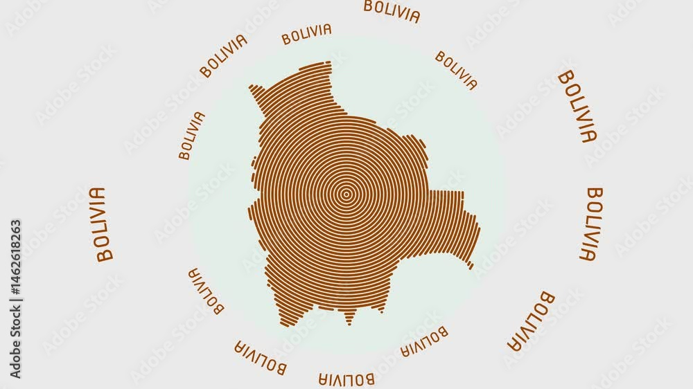 Poster bolivia shape with dynamic circles visual effect. animation of bolivia logo appearing from rotating 