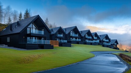 Obraz premium Modern dark homes on hillside
