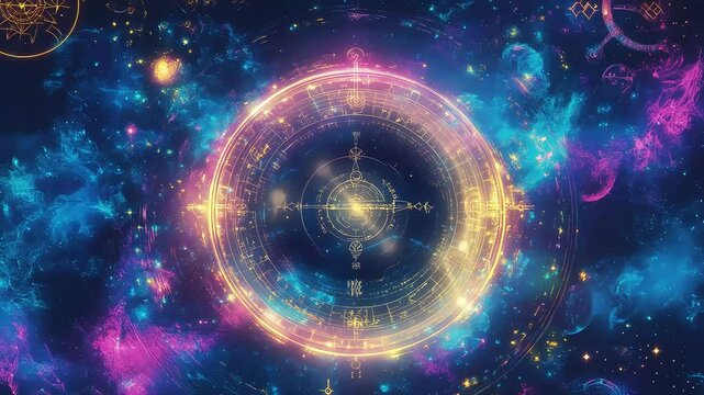 Mysterious astrological chart shining in the colorful universe