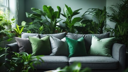 Green indoor garden decor in a fashionable living room