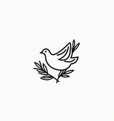 Obraz premium dove and olive branch minimal line art logo vector on white background. international day of living together in peace