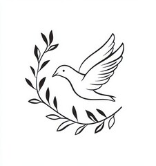 Fototapeta premium dove and olive branch minimal line art logo vector on white background. international day of living together in peace