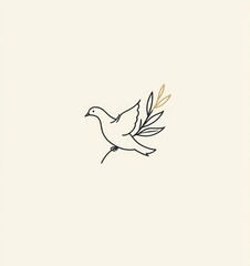 Obraz premium dove and olive branch minimal line art logo vector on white background. international day of living together in peace