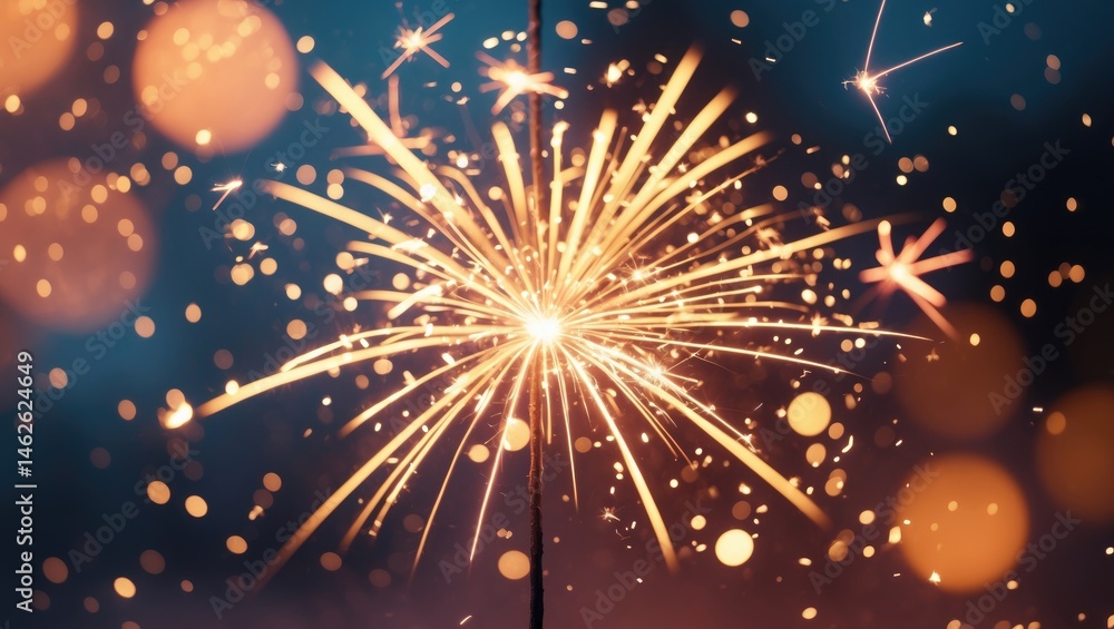 Poster detailed close-up of a sparkler with festive bokeh backdrop