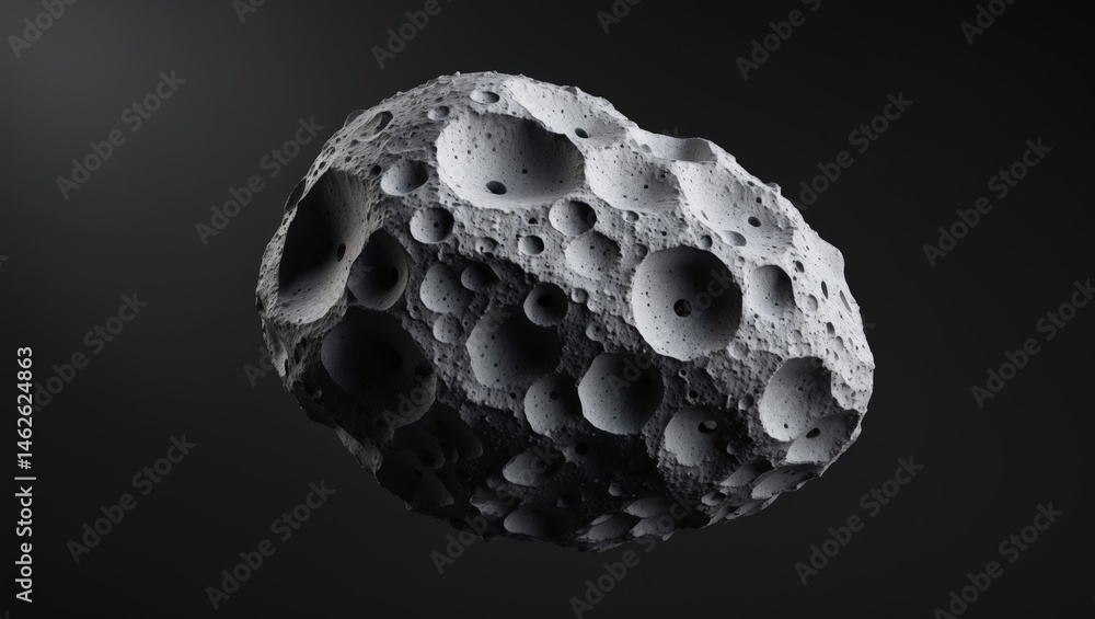 Poster isolated meteorite with surface texture in space scene