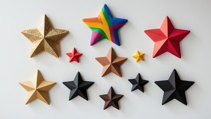 Obraz premium Colorful star icons set against a white backdrop