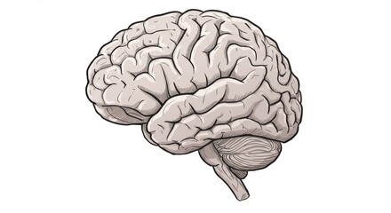 Fototapeta premium Human Brain Hand Sketch with Black Lines and Shading for Educational and Art Materials
