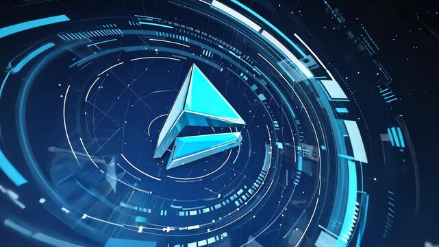 Motion graphic of Blue digital robot icon levitation and circle futuristic HUD with Ai chatbot and machine learning technology with artificial intelligence concepts on abstract background