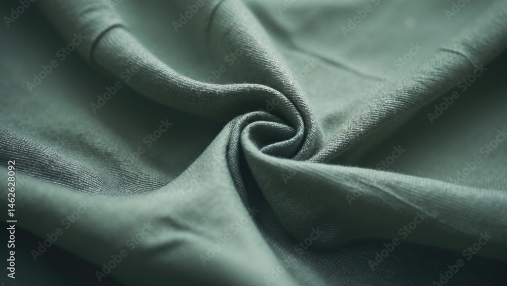 Poster macro shot of textile fabric with coarse grey-green surface, ideal for background and pattern creati