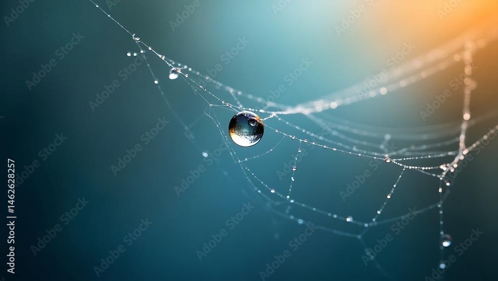 Poster spider web with dew drops background. generative ai.