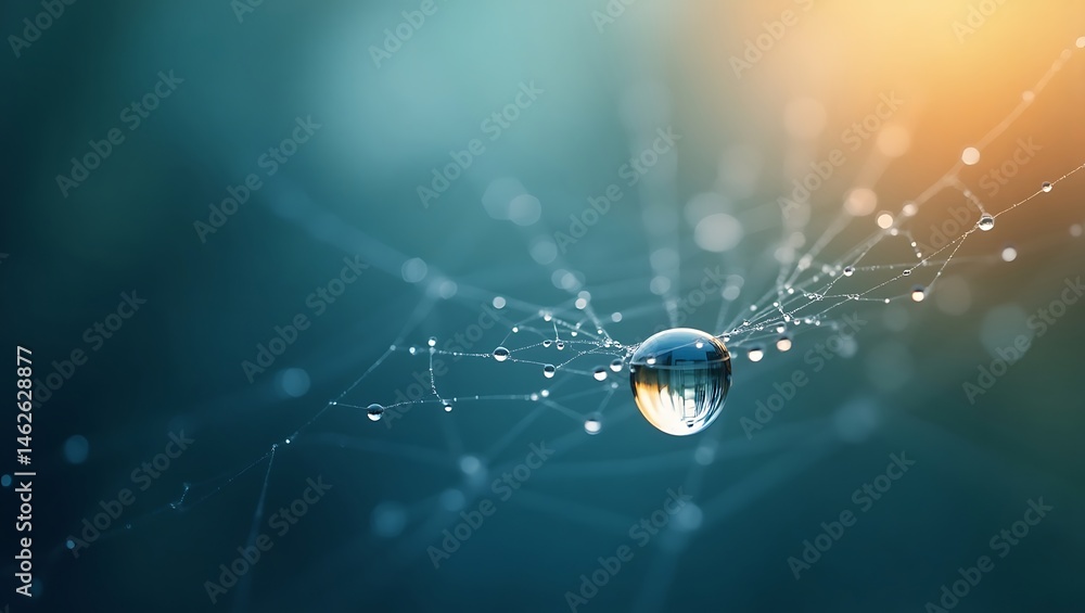 Poster spider web with dew drops background. generative ai.