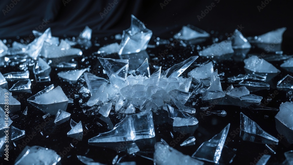 Poster ice shards bursting and spreading on textured background