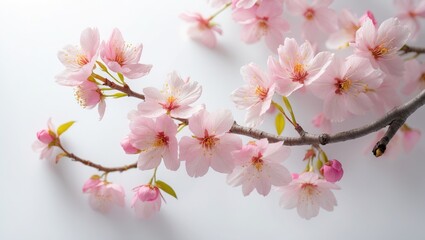 Obraz premium Blossoming almond branches with pink flowers during spring, isolated on white background