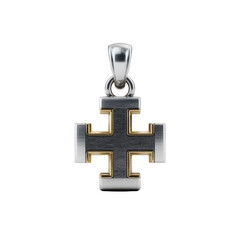 Obraz premium Silver and gold cross pendant with modern design, featuring polished finish and intricate detailing. pendant has sleek, contemporary look, perfect for stylish jewelry