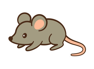 Cute cartoon gray mouse. Hand drawn Flat style isolated icon for children’s content, greeting cards, stickers, tshirts, poster. Forest and domestic animal. Vector illustration