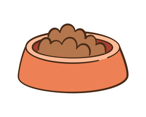 Full cat bowl icon. Dog feed. Animal snack Hand drawn flat style isolated. For children’s content, greeting cards, stickers, tshirts, mug, poster. Vector illustration