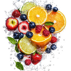 Citrus Fruit and Water Splash Isolated on Transparent Background