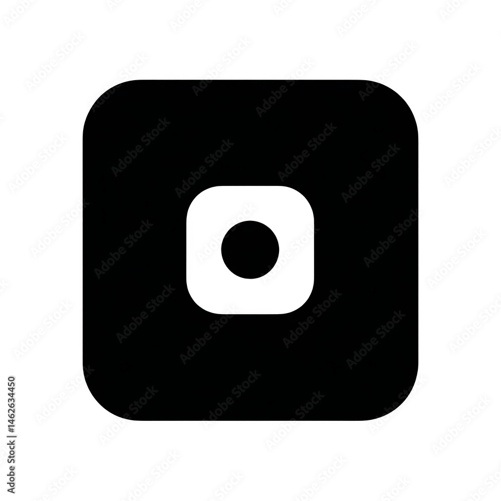 Poster simple black square icon with rounded corners and central circle, resembling minimalist design. icon