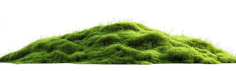 Lush green mound of moss or grass on a white background