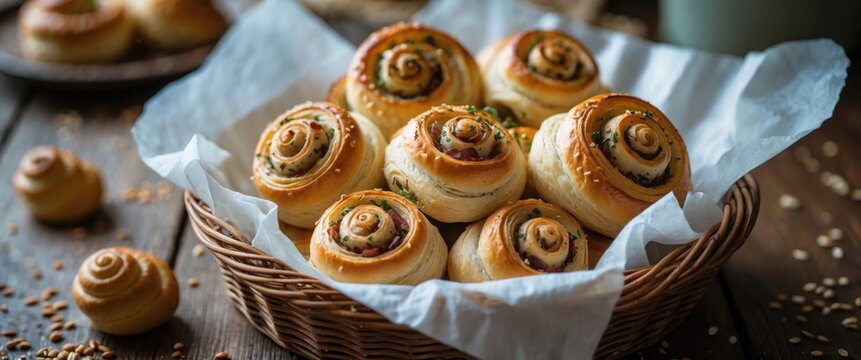 Puff pastry filled with unsweetened snails, bacon, and sesame seeds. Simple and comforting meal.