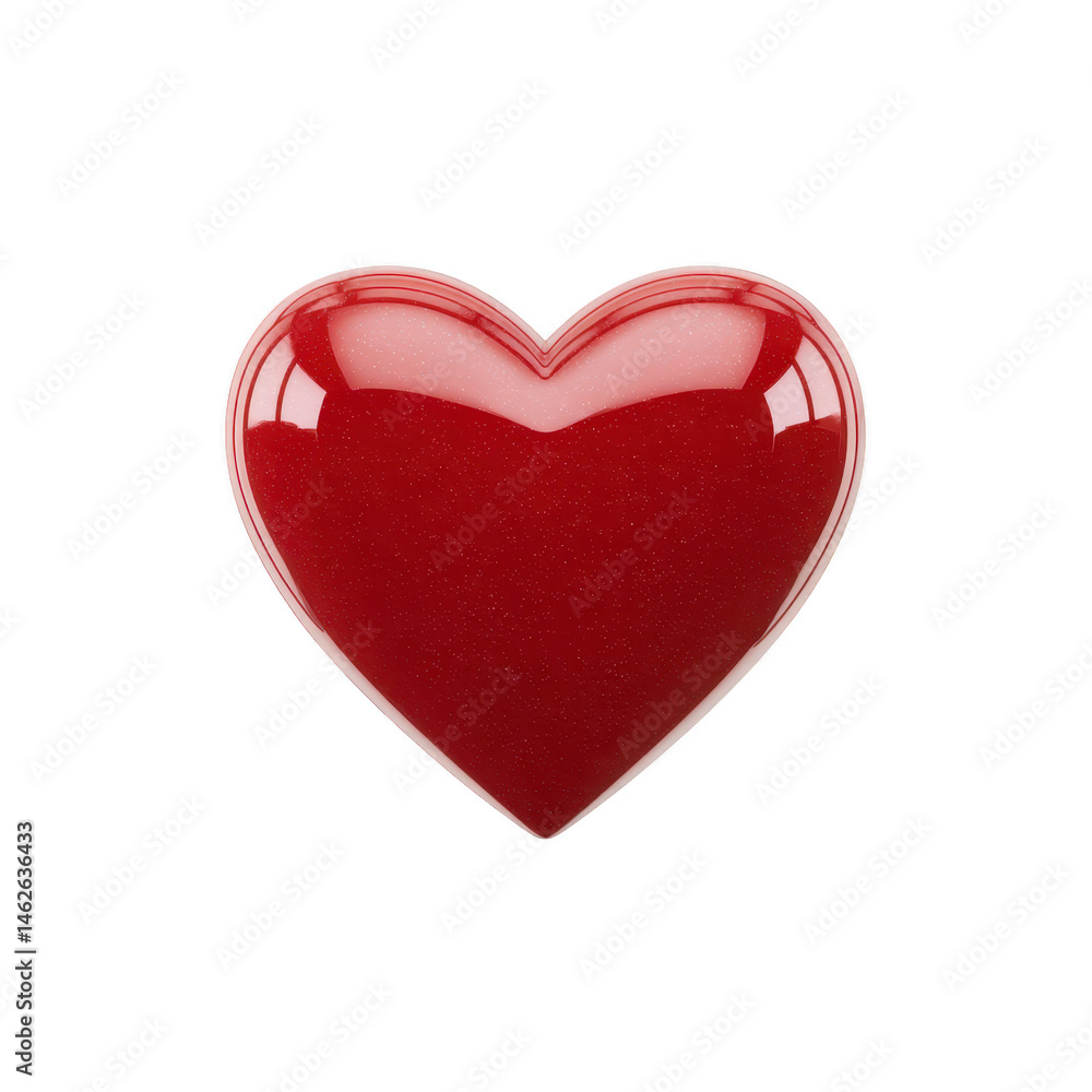 Poster shiny red heart symbol with glossy finish, representing love and affection. heart is isolated on tra